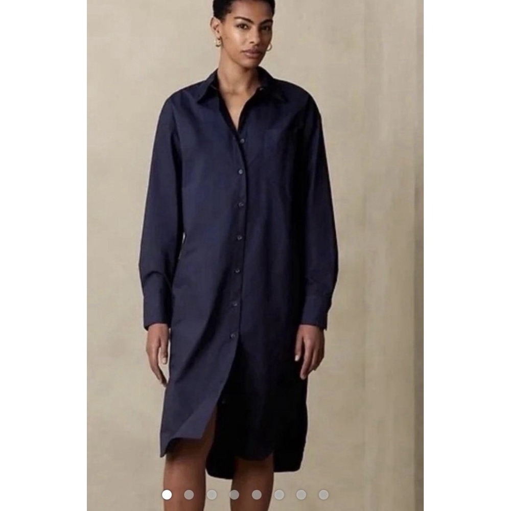 Banana Republic Navy Blue Cotton Midi Shirt Dress Small NWT Minimalist Pockets
